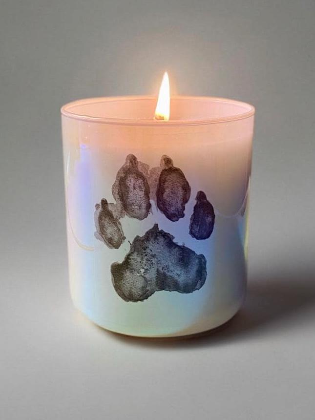 Paw Print Candle | Iridescent White Tumbler