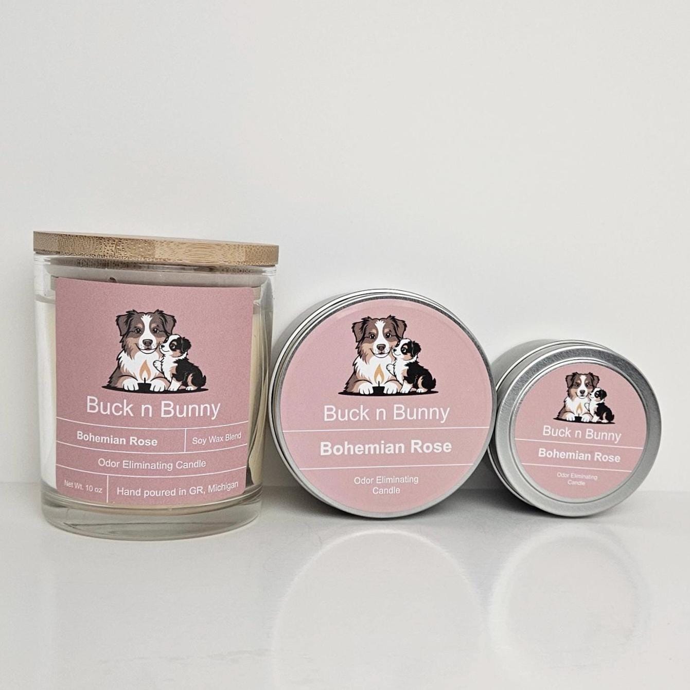 Buck n Bunny Co. Odor Eliminating Candle for Dog Moms, Full Scent Collection Bohemian Rose