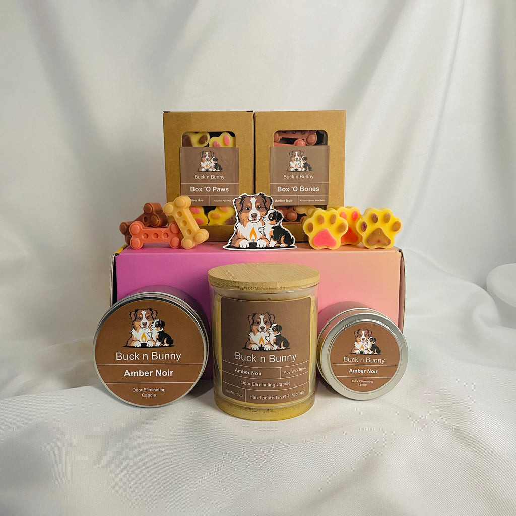 Full Collection of Amber Noir Odor Eliminating Candles and Wax Melts.