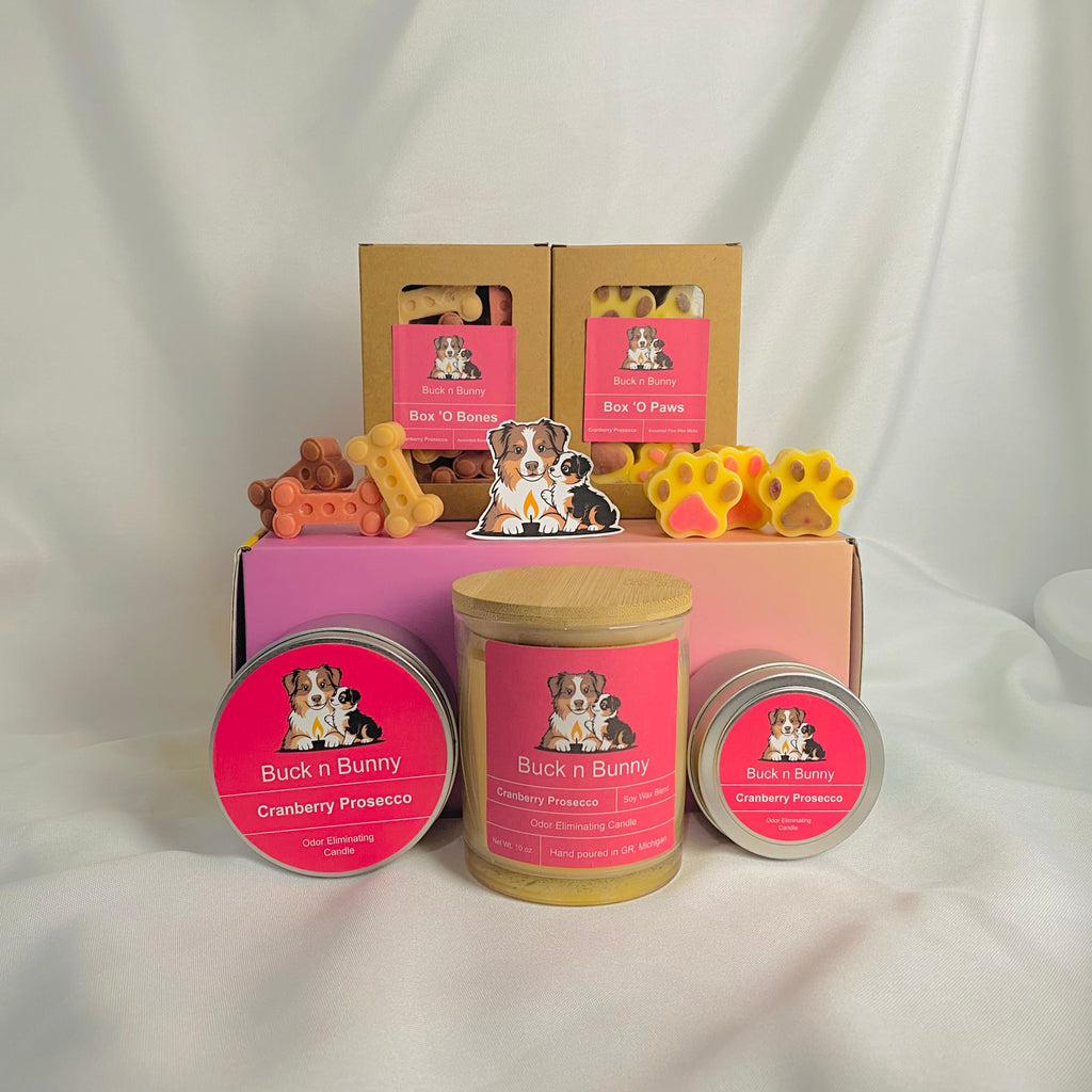 Full Collection of Cranberry Prosecco Odor Eliminating Candles and Wax Melts.