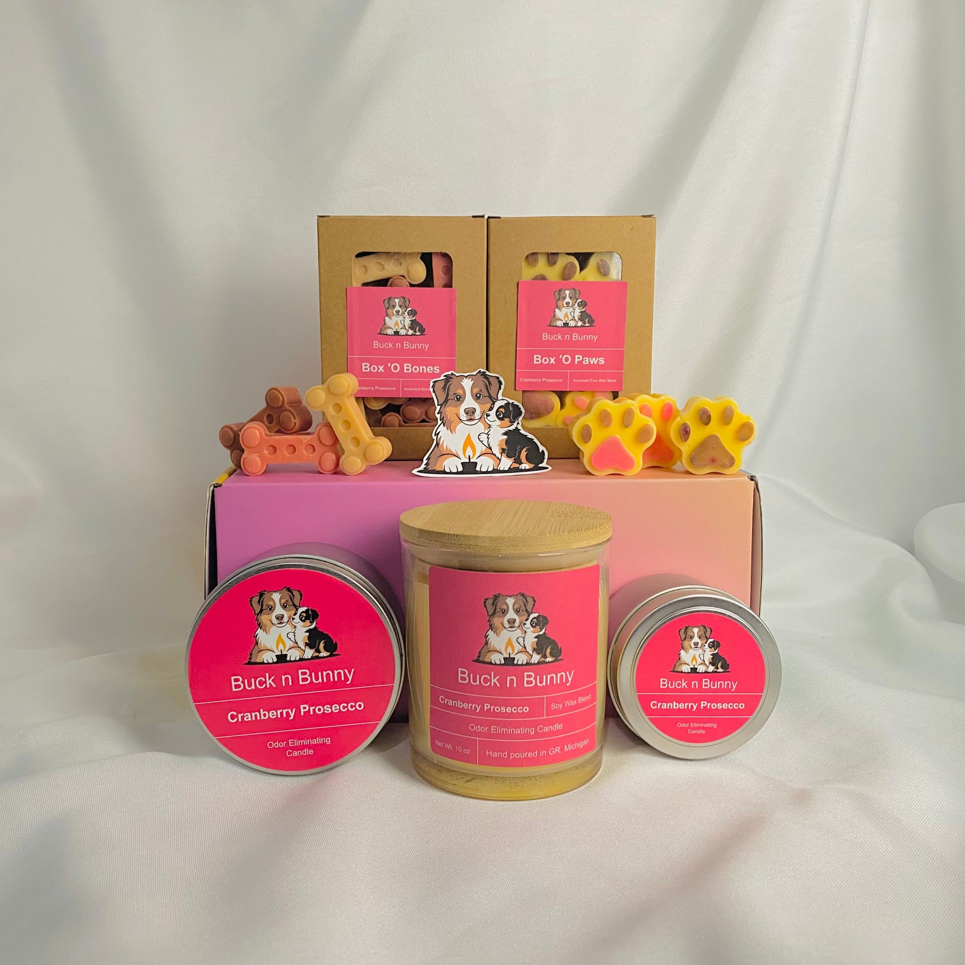 Full Collection of Cranberry Prosecco Odor Eliminating Candles and Wax Melts.